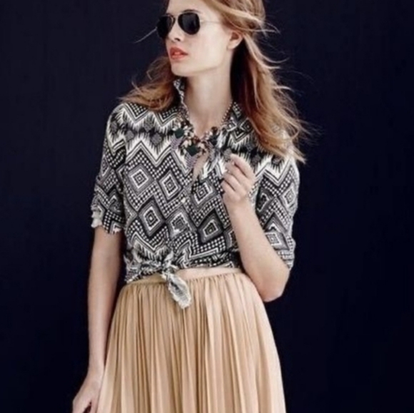 NWT J.crew Linen "boy" Button Up Shirt Aztec Diamonds Ikat | Black & white sz 2 - Picture 16 of 16